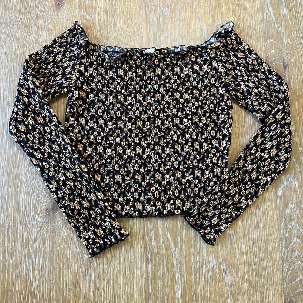 Self Esteem Smocked Black Floral Top, L/XL